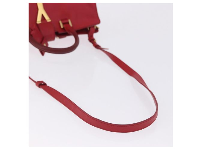 Autre Marque SAINT LAURENT Petit Cabas Hand Bag Leather 2way Red Gold Auth 205115A Golden - view 9