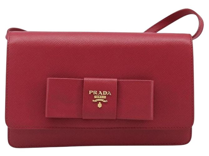 Saffiano Borsa a tracolla portafoglio con catena PRADA in pelle Safiano Rosso Oro Auth 204149V D'oro - vista 13