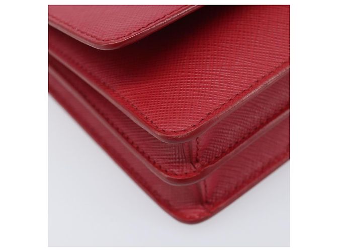 Saffiano Borsa a tracolla portafoglio con catena PRADA in pelle Safiano Rosso Oro Auth 204149V D'oro - vista 17
