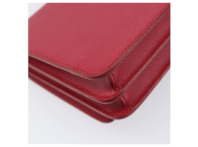 Saffiano Borsa a tracolla portafoglio con catena PRADA in pelle Safiano Rosso Oro Auth 204149V D'oro - vista 19