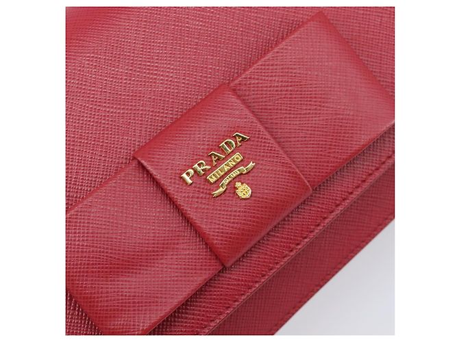 Saffiano Borsa a tracolla portafoglio con catena PRADA in pelle Safiano Rosso Oro Auth 204149V D'oro - vista 20