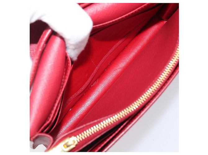 Saffiano Borsa a tracolla portafoglio con catena PRADA in pelle Safiano Rosso Oro Auth 204149V D'oro - vista 22