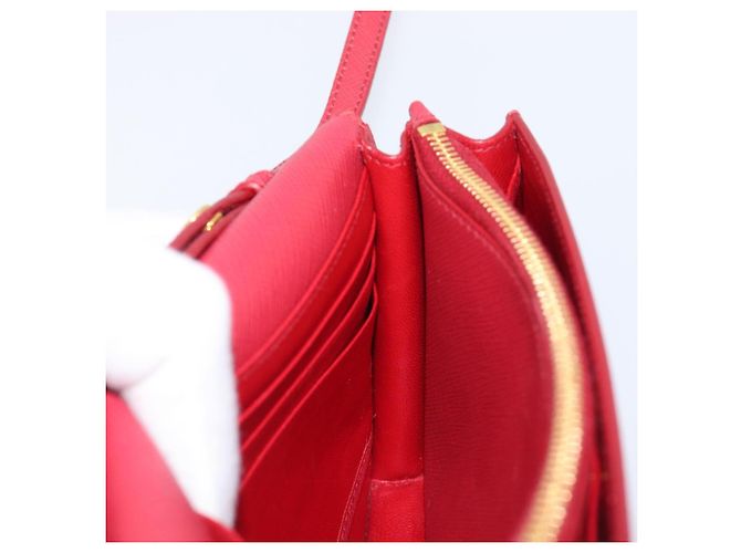 Saffiano Borsa a tracolla portafoglio con catena PRADA in pelle Safiano Rosso Oro Auth 204149V D'oro - vista 23