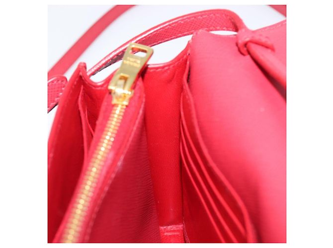 Saffiano Borsa a tracolla portafoglio con catena PRADA in pelle Safiano Rosso Oro Auth 204149V D'oro - vista 24