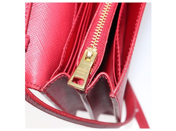 Saffiano Borsa a tracolla portafoglio con catena PRADA in pelle Safiano Rosso Oro Auth 204149V D'oro - vista 26