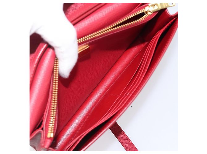 Saffiano Borsa a tracolla portafoglio con catena PRADA in pelle Safiano Rosso Oro Auth 204149V D'oro - vista 27