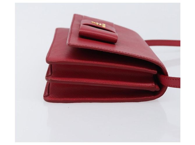 Saffiano Borsa a tracolla portafoglio con catena PRADA in pelle Safiano Rosso Oro Auth 204149V D'oro - vista 3