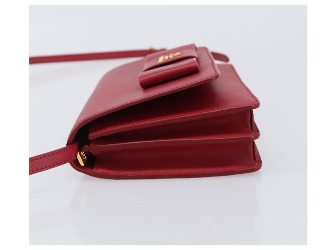 Saffiano Borsa a tracolla portafoglio con catena PRADA in pelle Safiano Rosso Oro Auth 204149V D'oro - vista 4