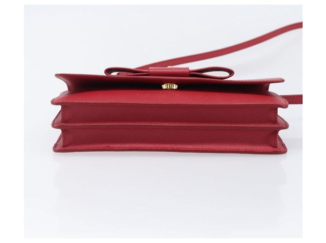 Saffiano Borsa a tracolla portafoglio con catena PRADA in pelle Safiano Rosso Oro Auth 204149V D'oro - vista 5