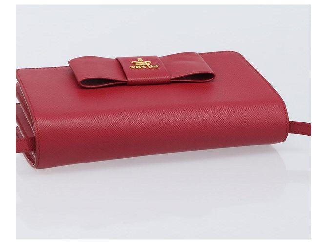 Saffiano Borsa a tracolla portafoglio con catena PRADA in pelle Safiano Rosso Oro Auth 204149V D'oro - vista 6