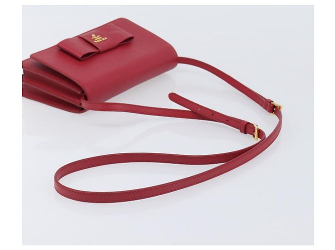 Saffiano Borsa a tracolla portafoglio con catena PRADA in pelle Safiano Rosso Oro Auth 204149V D'oro - vista 7