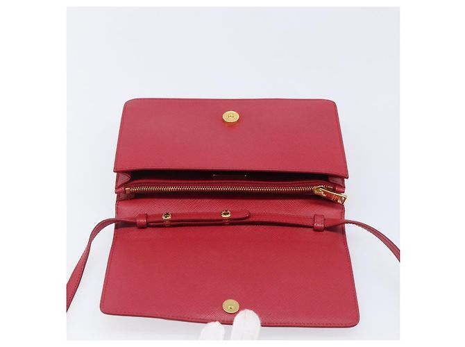 Saffiano Borsa a tracolla portafoglio con catena PRADA in pelle Safiano Rosso Oro Auth 204149V D'oro - vista 9
