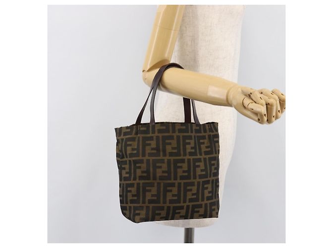 FENDI Zucca Canvas Handtasche Schwarz Braun Auth 204154 - Ansicht 21