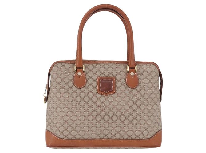 Céline Borsa a mano CELINE Macadam PVC Pelle Beige Tono Oro Auth ka6244A - vista 13