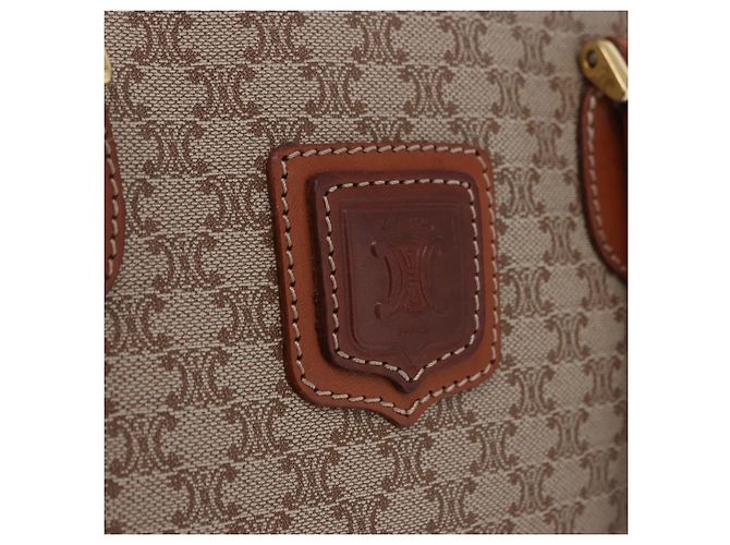 Céline Borsa a mano CELINE Macadam PVC Pelle Beige Tono Oro Auth ka6244A - vista 17