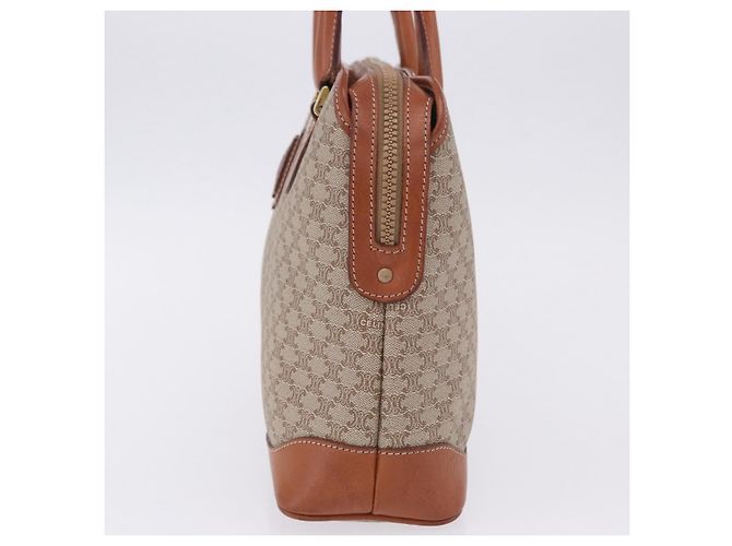 Céline Borsa a mano CELINE Macadam PVC Pelle Beige Tono Oro Auth ka6244A - vista 3