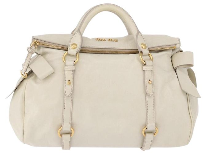 Borsa a mano Miu Miu con fiocco laterale in pelle 2way White Gold Auth am12582V Bianco D'oro - vista 13
