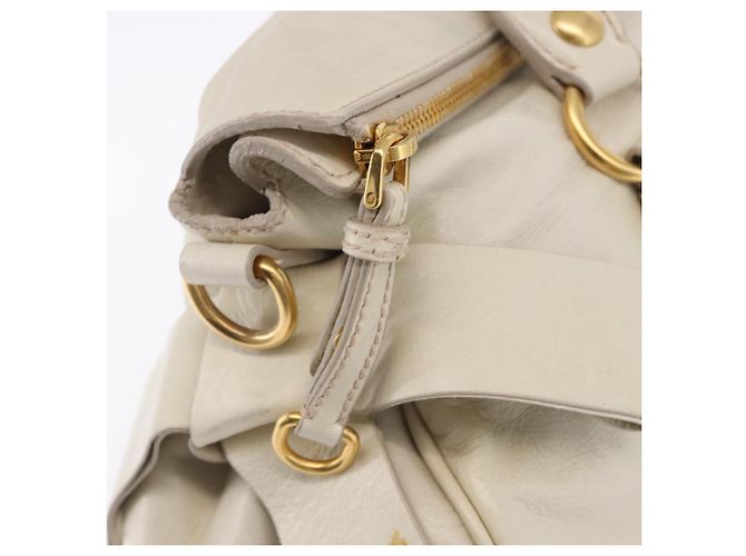 Borsa a mano Miu Miu con fiocco laterale in pelle 2way White Gold Auth am12582V Bianco D'oro - vista 19
