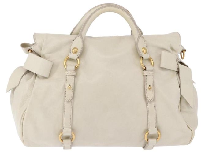 Borsa a mano Miu Miu con fiocco laterale in pelle 2way White Gold Auth am12582V Bianco D'oro - vista 2
