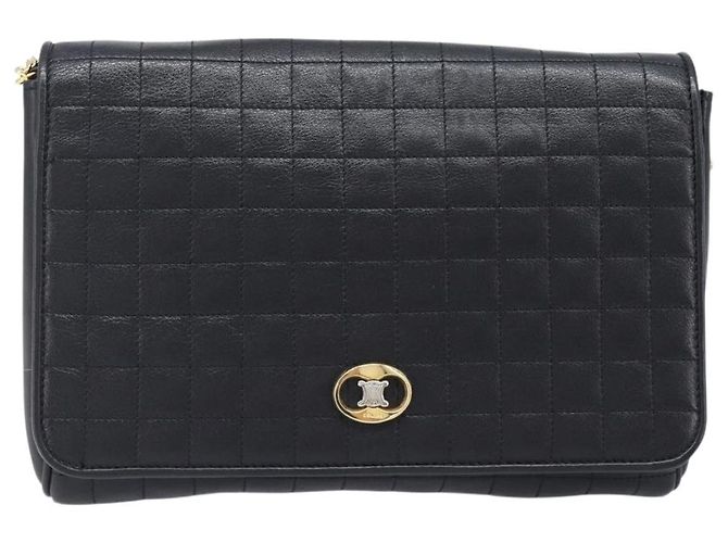 Céline Bolsa de Ombro com Corrente CELINE em Couro Preto e Dourado Auth yk20890V - vista 13