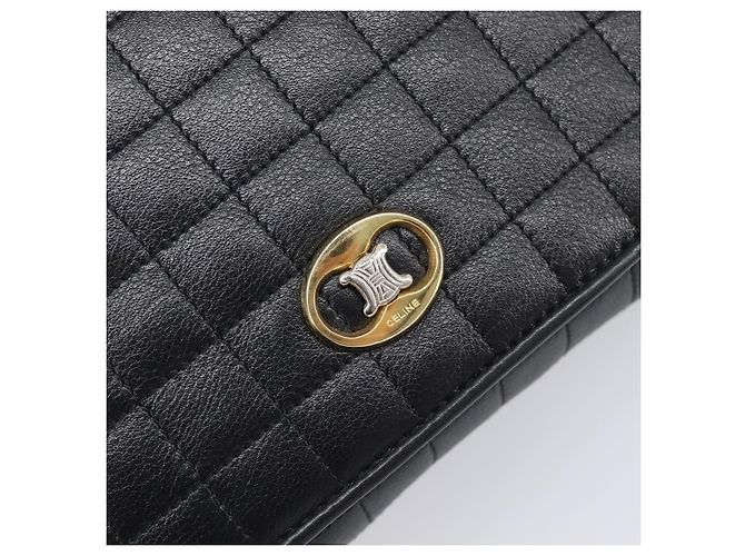 Céline Bolsa de Ombro com Corrente CELINE em Couro Preto e Dourado Auth yk20890V - vista 18