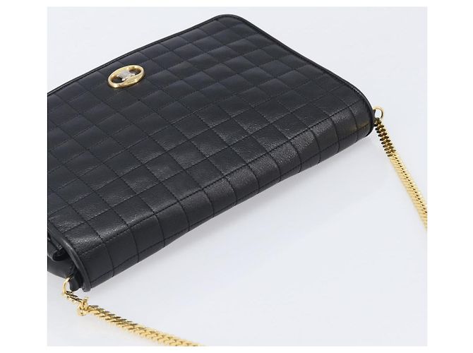 Céline Bolsa de Ombro com Corrente CELINE em Couro Preto e Dourado Auth yk20890V - vista 6
