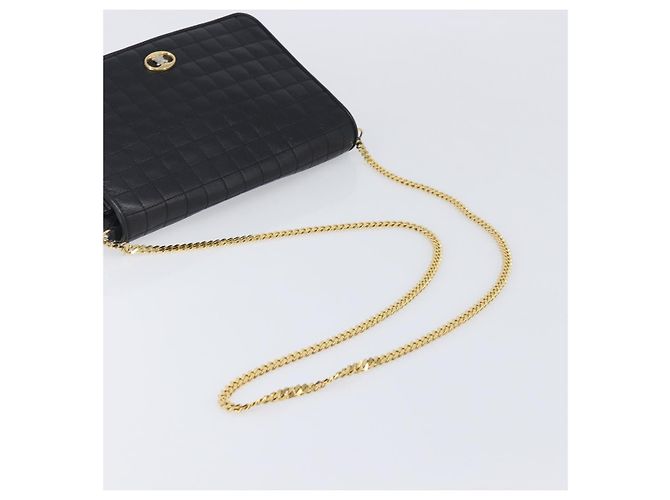 Céline Bolsa de Ombro com Corrente CELINE em Couro Preto e Dourado Auth yk20890V - vista 7