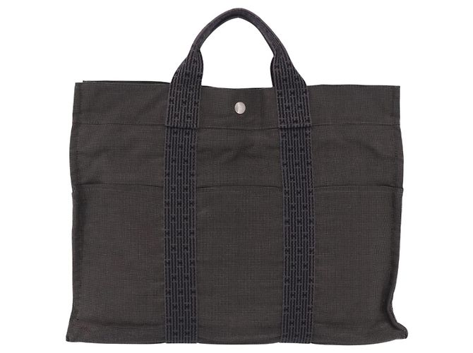 Hermès HERMES Her Line Tote MM Tote Bag Canvas Gray Silver Auth 204044 Braun Silber - Ansicht 13