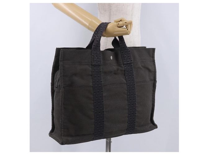 Hermès HERMES Her Line Tote MM Tote Bag Canvas Gray Silver Auth 204044 Braun Silber - Ansicht 29