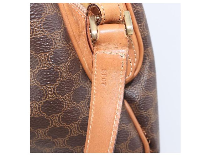 Céline Bolsa de Ombro CELINE Macadam Canvas PVC Leather Brown Gold Auth 202674 Marrom Dourado - vista 12