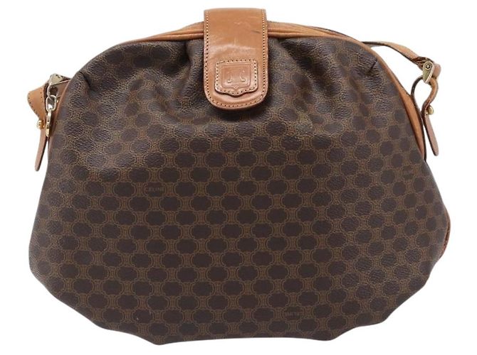 Céline Bolsa de Ombro CELINE Macadam Canvas PVC Leather Brown Gold Auth 202674 Marrom Dourado - vista 13