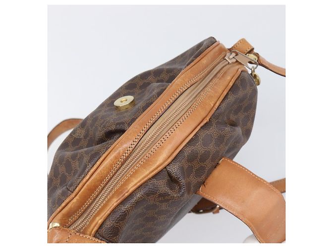 Céline Bolsa de Ombro CELINE Macadam Canvas PVC Leather Brown Gold Auth 202674 Marrom Dourado - vista 21