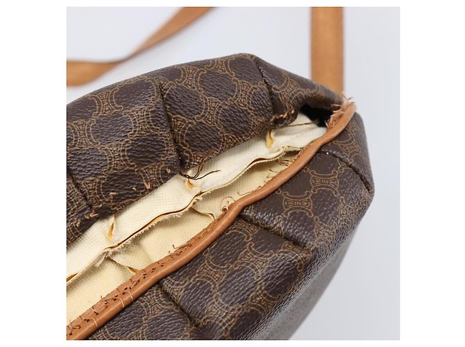 Céline Bolsa de Ombro CELINE Macadam Canvas PVC Leather Brown Gold Auth 202674 Marrom Dourado - vista 6