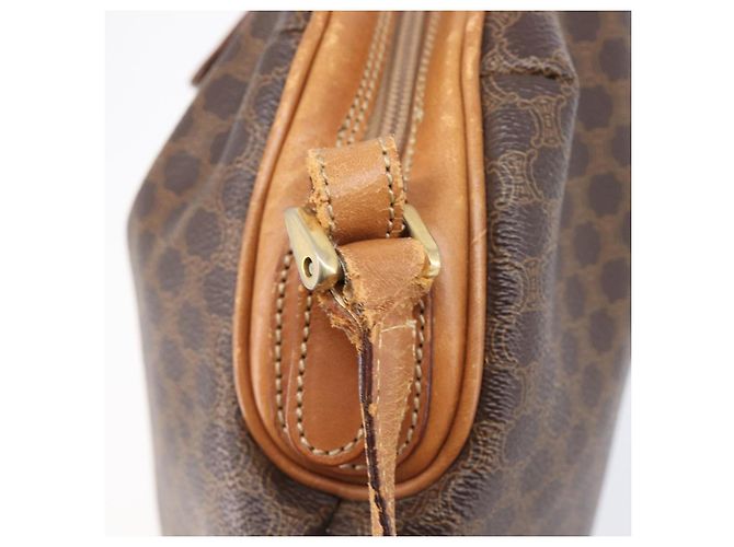 Céline Bolsa de Ombro CELINE Macadam Canvas PVC Leather Brown Gold Auth 202674 Marrom Dourado - vista 9
