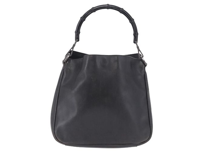 Borsa a mano GUCCI Bamboo in pelle nera e argento 001 1638 Auth ka6269 Nero - vista 13