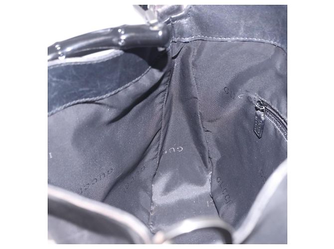 Borsa a mano GUCCI Bamboo in pelle nera e argento 001 1638 Auth ka6269 Nero - vista 24