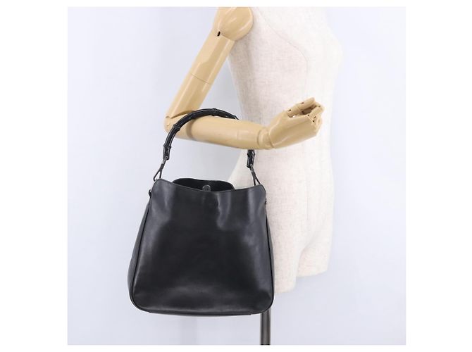 Borsa a mano GUCCI Bamboo in pelle nera e argento 001 1638 Auth ka6269 Nero - vista 27