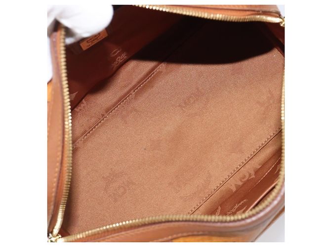 MCM Logogram Vicetos Boston Bag PVC Leder Braun Gold Auth 204458A Golden - Ansicht 10