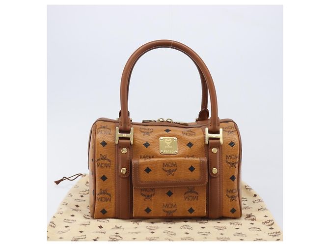 MCM Logogram Vicetos Boston Bag PVC Leder Braun Gold Auth 204458A Golden - Ansicht 12