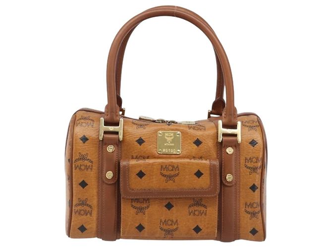 MCM Logogram Vicetos Boston Bag PVC Leder Braun Gold Auth 204458A Golden - Ansicht 13