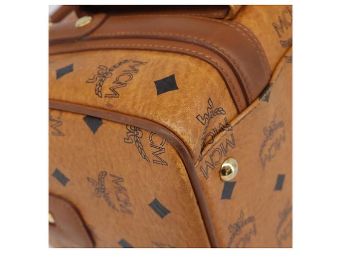MCM Logogram Vicetos Boston Bag PVC Leder Braun Gold Auth 204458A Golden - Ansicht 14