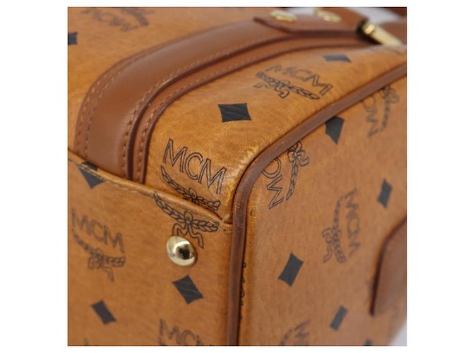 MCM Logogram Vicetos Boston Bag PVC Leder Braun Gold Auth 204458A Golden - Ansicht 15