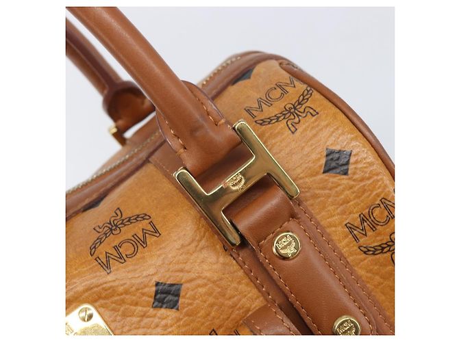 MCM Logogram Vicetos Boston Bag PVC Leder Braun Gold Auth 204458A Golden - Ansicht 17