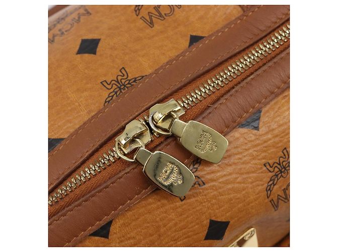 MCM Logogram Vicetos Boston Bag PVC Leder Braun Gold Auth 204458A Golden - Ansicht 18