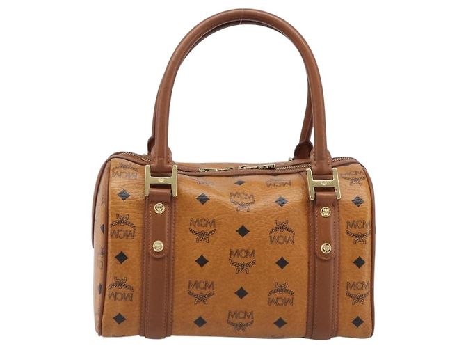 MCM Logogram Vicetos Boston Bag PVC Leder Braun Gold Auth 204458A Golden - Ansicht 2