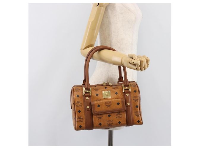 MCM Logogram Vicetos Boston Bag PVC Leder Braun Gold Auth 204458A Golden - Ansicht 25