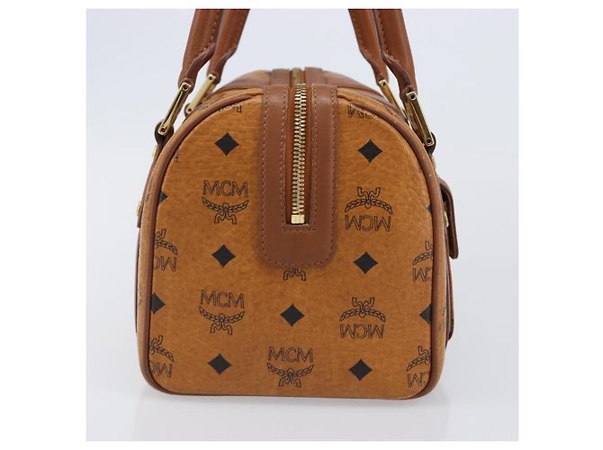 MCM Logogram Vicetos Boston Bag PVC Leder Braun Gold Auth 204458A Golden - Ansicht 4