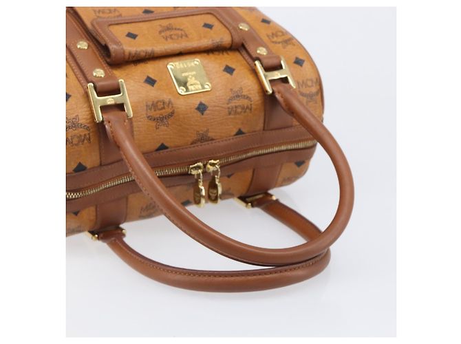 MCM Logogram Vicetos Boston Bag PVC Leder Braun Gold Auth 204458A Golden - Ansicht 7