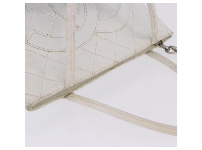 CHANEL Tote Bag Kaviarleder Standard Weiß Silber CC Auth 204728 - Ansicht 16
