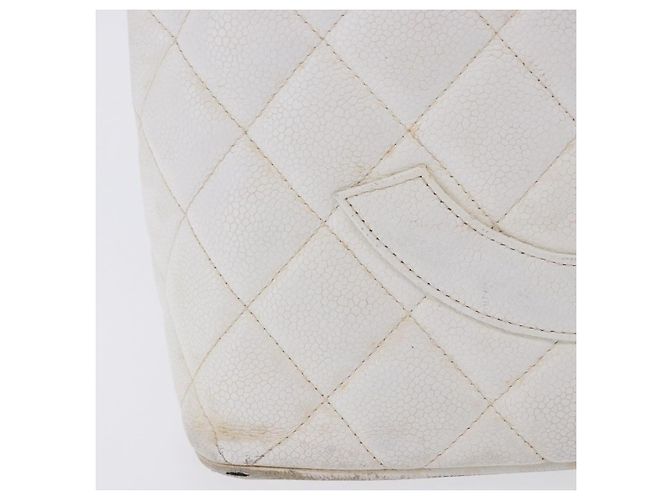 CHANEL Tote Bag Kaviarleder Standard Weiß Silber CC Auth 204728 - Ansicht 2